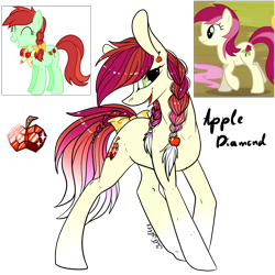 Size: 1200x1200 | Tagged: safe, artist:intfighter, imported from derpibooru, roseluck, oc, oc only, earth pony, pony, bow, braid, female, magical lesbian spawn, mare, offspring, open mouth, raised tail, screencap reference, signature, simple background, smiling, solo, tail, tail bow, transparent background