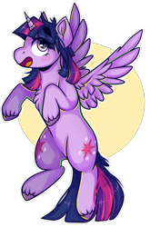 Size: 2700x4080 | Tagged: safe, artist:canadianpancake1, imported from derpibooru, twilight sparkle, alicorn, pony, both cutie marks, chest fluff, female, high res, mare, open mouth, profile, simple background, solo, spread wings, transparent background, twilight sparkle (alicorn), unshorn fetlocks, wings