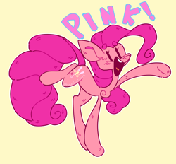 Size: 2000x1857 | Tagged: safe, artist:datdokidirt, artist:datdokidork, imported from derpibooru, pinkie pie, earth pony, pony, cute, diapinkes, ear fluff, female, mare, open mouth, simple background, solo, yellow background