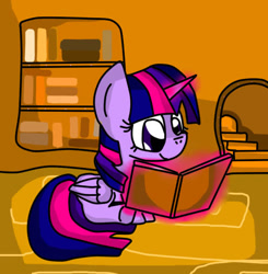 Size: 497x508 | Tagged: safe, artist:ameliayap, imported from derpibooru, twilight sparkle, alicorn, pony, book, female, glowing horn, horn, magic, reading, solo, telekinesis, twilight sparkle (alicorn)