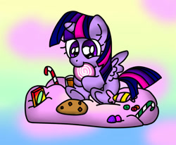 Size: 1072x884 | Tagged: safe, artist:ameliayap, imported from derpibooru, twilight sparkle, alicorn, pony, candy, cloud, cookie, cotton candy, cotton candy cloud, cute, female, food, solo, twiabetes, twilight sparkle (alicorn), weapons-grade cute