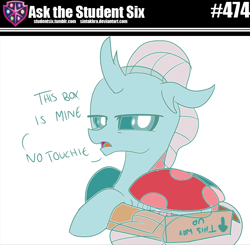 Size: 800x784 | Tagged: safe, artist:sintakhra, color edit, edit, editor:background pony #91z0, imported from derpibooru, ocellus, changedling, changeling, tumblr:studentsix, behaving like a cat, box, changeling in a box, colored, cute, daaaaaaaaaaaw, diaocelles, female, if i fits i sits, looking at you, ocellus is not amused, solo, unamused
