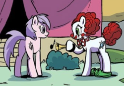 Size: 429x299 | Tagged: safe, idw, imported from derpibooru, earth pony, pony, spoiler:comic, spoiler:comic79, clown, female, mare, smiling, unnamed character, unnamed pony