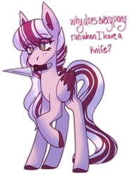 Size: 2307x3157 | Tagged: safe, artist:raya, imported from derpibooru, oc, oc only, oc:dusty ember, pegasus, pony, commission, cute, knife, solo, talking, transparent background