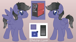 Size: 1080x607 | Tagged: safe, artist:xsailornekox, imported from derpibooru, oc, oc only, oc:shadow gloom, pegasus, pony, commission, cute, reference sheet, simple background, solo, welder