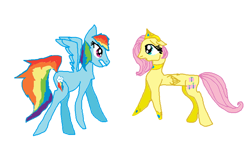 Size: 880x528 | Tagged: safe, artist:pawstheartest, imported from derpibooru, fluttershy, rainbow dash, pegasus, pony, angry, duo, female, mare, queen fluttershy, simple background, white background