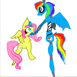 Size: 513x514 | Tagged: safe, artist:pawstheartest, imported from derpibooru, fluttershy, rainbow dash, pegasus, pony, animatronic, duo, female, five nights at freddy's, mare, simple background, white background