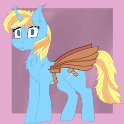 Size: 2273x2284 | Tagged: safe, artist:thelagplayer, imported from derpibooru, oc, oc only, oc:skydreams, pony, unicorn, abstract background, artificial wings, augmented, female, mare, mechanical wing, raffle prize, solo, visual noise, wings