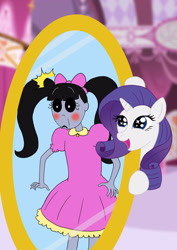 Size: 2063x2908 | Tagged: safe, artist:r0se-demon, imported from derpibooru, rarity, pony, unicorn, carousel boutique, clothes, crossover, dress, embarrassed, mirror, misery, misery (ruby gloom), ruby gloom