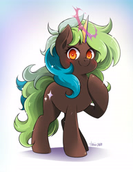 Size: 5100x6600 | Tagged: safe, artist:nekoshiei, imported from derpibooru, oc, oc only, oc:bright side, earth pony, pony, crystal horn, female, horn, looking at you, mare, solo