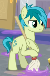 Size: 262x403 | Tagged: safe, imported from derpibooru, screencap, sandbar, earth pony, pony, the hearth's warming club, cropped, male, mop, solo