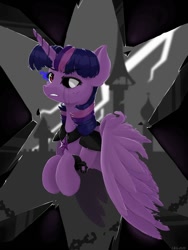 Size: 900x1200 | Tagged: safe, alternate version, artist:qzygugu, imported from derpibooru, twilight sparkle, alicorn, pony, alternate universe, chains, clothes, corrupted, corrupted twilight sparkle, crying, dark, dark equestria, dark magic, dark queen, dark twilight, dark twilight sparkle, dark world, darklight, darklight sparkle, evil twilight, female, jewelry, magic, mare, necklace, possessed, queen twilight, queen twilight sparkle, solo, sombra empire, sombra eyes, twilight is anakin, twilight sparkle (alicorn), tyrant sparkle