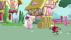 Size: 1920x1080 | Tagged: safe, imported from derpibooru, screencap, millie, the big mac question, apple, food, hay bale