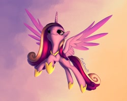 Size: 1600x1279 | Tagged: safe, artist:pinkocean93, imported from derpibooru, princess cadance, alicorn, pony, abstract background, female, flying, mare, solo