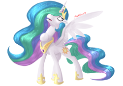 Size: 2388x1668 | Tagged: safe, artist:pinkocean93, imported from derpibooru, princess celestia, alicorn, pony, bowling ball, description is relevant, female, goiter, immortality is awesome, mare, object vore, simple background, solo, throat bulge, wat, white background