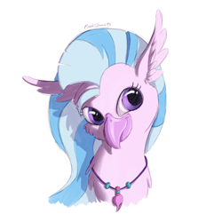 Size: 1668x1668 | Tagged: safe, artist:pinkocean93, imported from derpibooru, silverstream, hippogriff, bust, colored sketch, female, jewelry, necklace, simple background, smiling, solo, white background