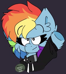 Size: 1587x1785 | Tagged: safe, artist:nordicgoat, imported from derpibooru, rainbow dash, semi-anthro, :/, blushing, cheek fluff, clothes, collar, eyelashes, female, fluffy, hoodie, hoof fluff, messy mane, raised hoof, shrunken pupils, simple background, solo, sweater, underhoof, watermark