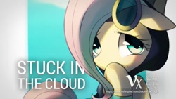 Size: 1280x720 | Tagged: safe, artist:maren, edit, imported from derpibooru, fluttershy, pegasus, pony, clothes, costume, covering, cropped, cute, dangerous mission outfit, female, floppy ears, goggles, hoodie, looking at you, mare, promo, shy, solo, wavy mouth