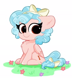 Size: 1886x2048 | Tagged: safe, artist:kittyrosie, imported from derpibooru, cozy glow, pegasus, pony, chest fluff, cozybetes, cute, female, filly, flower, grass, kittyrosie is trying to murder us, looking at you, simple background, sitting, smiling, solo, white background