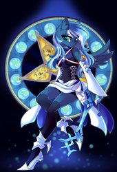 Size: 2720x4000 | Tagged: safe, artist:airiniblock, imported from derpibooru, oc, oc only, oc:vivid tone, anthro, pegasus, plantigrade anthro, clothes, commission, disney, ear fluff, female, kingdom hearts, mare, not luna, rcf community, socks, solo, stolen art, thigh highs, trace, weapon