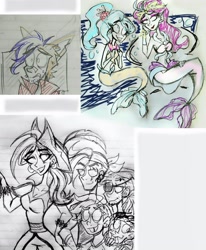 Size: 2510x3049 | Tagged: safe, artist:citi, imported from derpibooru, capper dapperpaws, captain celaeno, princess skystar, queen novo, abyssinian, human, mermaid, seapony (g4), my little pony: the movie, eared humanization, humanized, sketch, sketch dump