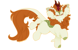 Size: 1729x1114 | Tagged: safe, artist:vanillaswirl6, imported from derpibooru, autumn blaze, kirin, awwtumn blaze, blushing, cheek fluff, cute, ear fluff, eyes closed, female, fluffy, grin, jumping, leg fluff, raised hoof, raised leg, simple background, smiling, solo, transparent background