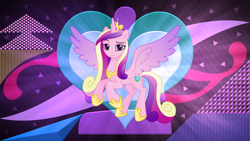 Size: 5120x2880 | Tagged: safe, artist:laszlvfx, artist:negatif22, edit, imported from derpibooru, princess cadance, alicorn, pony, absurd resolution, beautiful, cutie mark, dreamworks face, female, flying, high res, lidded eyes, looking at you, majestic, mare, movie accurate, pretty, smiling, smiling at you, solo, spread wings, wallpaper, wallpaper edit, wings