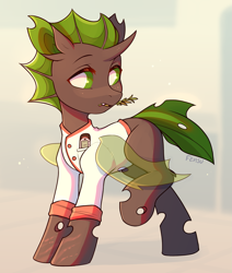 Size: 1677x1977 | Tagged: safe, artist:fensu-san, imported from derpibooru, oc, oc only, oc:karl the changeling, changeling, chef, chef outfit, commission, green changeling, male, rosemary, scar, thermometer