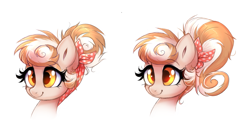 Size: 3183x1657 | Tagged: safe, artist:confetticakez, imported from derpibooru, oc, oc only, oc:cinnamon spangled, earth pony, pony, alternate hairstyle, alternate mane style, bandana, female, mare, messy bun, ponytail, simple background, solo, white background