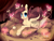Size: 2828x2121 | Tagged: safe, artist:intfighter, imported from derpibooru, oc, oc only, hybrid, pegasus, pony, bed, candle, indoors, looking at you, lying down, not fluttershy, pegasus oc, pillow, prone, slit eyes, slit pupils, solo, wings