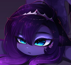 Size: 885x807 | Tagged: safe, artist:magnaluna, imported from derpibooru, princess luna, alicorn, pony, alternate universe, crown, face down ass up, female, floppy ears, jewelry, luna is not amused, regalia, solo, unamused