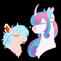 Size: 1000x1000 | Tagged: safe, artist:lepiswerid, imported from derpibooru, cozy glow, princess flurry heart, alicorn, pegasus, pony, :p, blepping, cozyheart, ear piercing, earring, female, freckles, grumpy, heart earring, jewelry, lesbian, marsverse, piercing, shipping, tongue out, torn ear