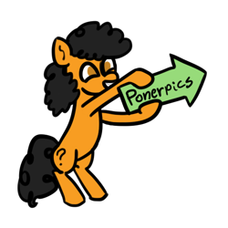 Size: 560x560 | Tagged: safe, artist:wren, ponerpics exclusive, oc, oc only, oc:filly anon, earth pony, pony, advertisement, advertising, arrow, bobbing, excited, happy, holding, mare, pls, ponerpics, sign, simple background, smiling, solo, transparent background