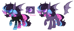 Size: 5951x2509 | Tagged: safe, artist:picasu, imported from derpibooru, oc, oc only, oc:nitelite flite, bat pony, pony, cyber-questria, armor, bat pony oc, bat wings, blank flank, bodysuit, boots, clothes, colored sclera, female, glasses, grin, high res, mare, multicolored hair, raised hoof, raised leg, shoes, simple background, smiling, solo, spy, spy suit, sunglasses, white background, wings