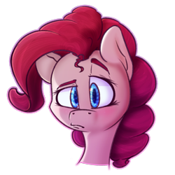 Size: 2100x2100 | Tagged: safe, artist:packy paca, imported from derpibooru, pinkie pie, pony, bust, female, looking at you, pouting, simple background, solo, transparent background