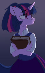 Size: 1796x2894 | Tagged: safe, artist:sofiko-ko, imported from derpibooru, twilight sparkle, anthro, unicorn, alternate hairstyle, book, ear fluff, female, ponytail, solo, unicorn twilight