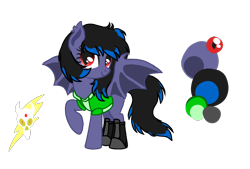 Size: 1596x1080 | Tagged: safe, artist:jvarts6112, imported from derpibooru, oc, oc only, oc:rouse black, bat pony, pony, armor, bisexual, black mane, color palette, cutie mark, doom, doom equestria, female, red eyes, simple background, solo, spread wings, transparent background, wings