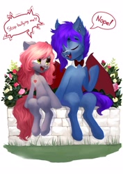 Size: 2894x4093 | Tagged: safe, artist:sofiko-ko, imported from derpibooru, oc, oc only, bat pony, earth pony, pony, dialogue, duo