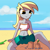 Size: 3375x3375 | Tagged: safe, artist:tjpones, imported from derpibooru, derpy hooves, equestria girls, beach, belly button, breasts, busty derpy hooves, cute, derpabetes, female, happy, midriff, sand castle, sandcastle, sitting, solo, swimming trunks