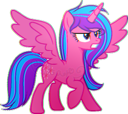 Size: 542x481 | Tagged: safe, artist:star-gaze-pony, imported from derpibooru, oc, oc only, oc:melody aurora, alicorn, pony, alicorn oc, alternate hairstyle, angry, female, horn, offspring, parent:flash sentry, parent:twilight sparkle, parents:flashlight, simple background, solo, spread wings, transparent background, wings