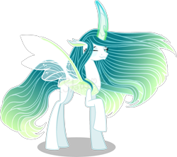 Size: 2121x1887 | Tagged: safe, artist:star-gaze-pony, imported from derpibooru, queen chrysalis, changedling, changeling, changedlingified, female, looking at you, one eye closed, purified chrysalis, raised hoof, simple background, solo, species swap, transparent background, wink