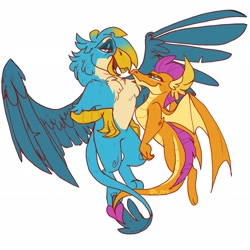 Size: 2075x2076 | Tagged: safe, artist:g-elric, imported from derpibooru, gallus, smolder, dragon, griffon, female, male, older, shipping, simple background, smollus, straight, white background