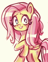 Size: 480x615 | Tagged: safe, artist:methuliran, imported from derpibooru, fluttershy, pegasus, pony, cream background, cute, female, mare, raised leg, shyabetes, simple background, smiling, solo, white background