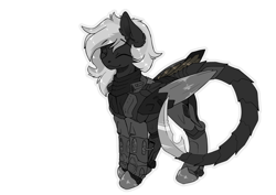 Size: 2480x1754 | Tagged: safe, artist:wbp, imported from derpibooru, pegasus, pony, amputee, armor, artificial wings, augmented, commission, enclave, enclave armor, prosthetic limb, prosthetic wing, prosthetics, simple background, sticker, transparent background, wings