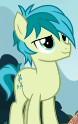 Size: 303x480 | Tagged: safe, imported from derpibooru, screencap, sandbar, earth pony, pony, school daze, cropped, hair over one eye, male, smiling, solo