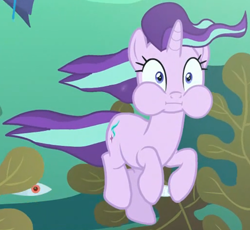 Size: 1154x1063 | Tagged: safe, imported from derpibooru, screencap, starlight glimmer, fish, pony, unicorn, every little thing she does, female, holding breath, mare, puffy cheeks, seaweed, solo, underwater, water, wide eyes