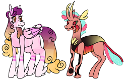 Size: 2240x1441 | Tagged: safe, artist:eonionic, imported from derpibooru, oc, oc:love letter, oc:rosy maple, changeling, pegasus, pony, parent:princess amore, previous generation, red changeling, simple background, transparent background