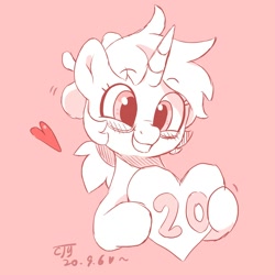 Size: 2000x2000 | Tagged: safe, artist:drtuo4, imported from derpibooru, oc, oc only, oc:dr tuo, pony, unicorn, birthday, heart, horn, smiling at you, solo, unicorn oc