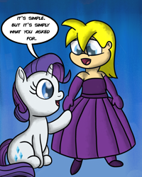 Size: 2400x3000 | Tagged: safe, artist:saburodaimando, imported from derpibooru, rarity, oc, oc:wanda young, child, clothes, dress, female, filly, filly rarity, simple, simple background, younger