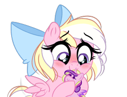 Size: 3006x2290 | Tagged: safe, artist:emberslament, imported from derpibooru, princess cadance, oc, oc:bay breeze, pegasus, pony, alternate hairstyle, blushing, bow, cute, daaaaaaaaaaaw, female, filly, hair bow, happy, heart eyes, ocbetes, plushie, simple background, transparent background, wingding eyes